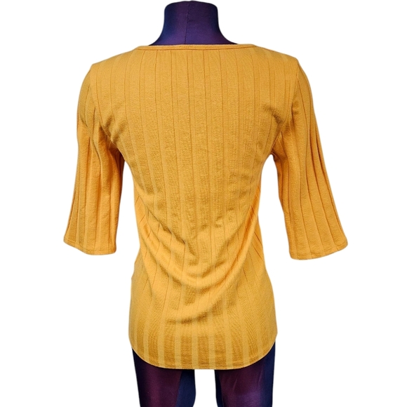 Free People Central Park Ribbed Button Down Top Gold Size Large Women's T25 - Picture 4 of 8